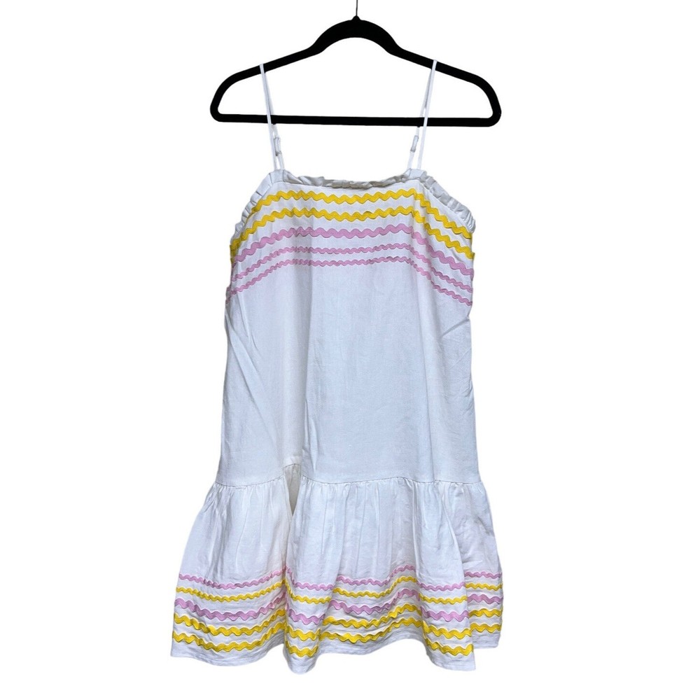 Lisa Marie Fernandez Ric Rac Dress White/Yellow/Pink with Pockets‎ Women’s Small
